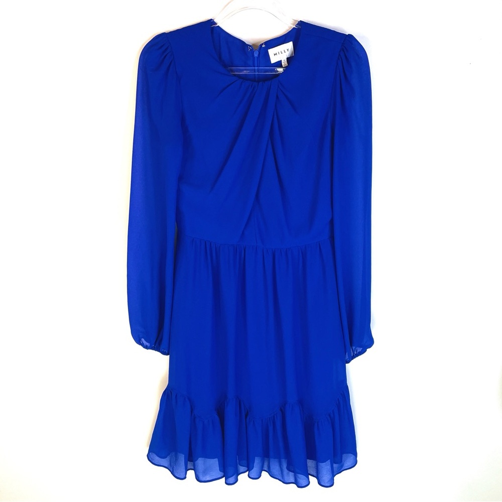 Milly Cobalt Blue Long Sleeve Crew Neck Above the Knee Dress in Sz: 0
